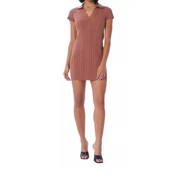 Lita by Ciara Women’s Cinnamon Ribbed Cotton Blend Polo Mini Dress Stretch XS - Picture 1 of 5